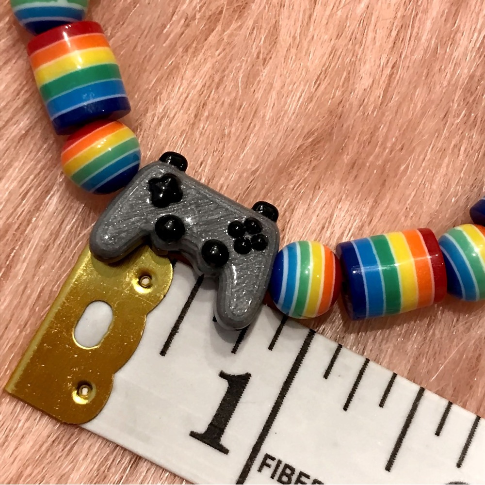 Handmade Grey Video Game Controller Colorful Rainbow Pride Beaded Bracelet - Picture 5 of 6